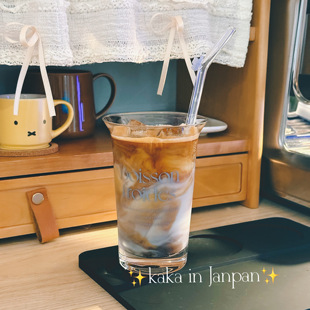 现货丨日本采购francfranc字母印花玻璃杯咖啡杯水杯含吸管ins风