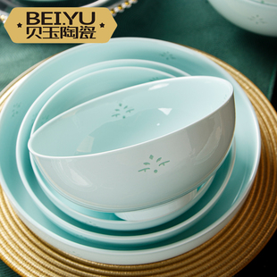 贝玉青瓷玲珑大号吃饭碗家用泡面碗景德镇釉下彩陶瓷汤碗拉面碗