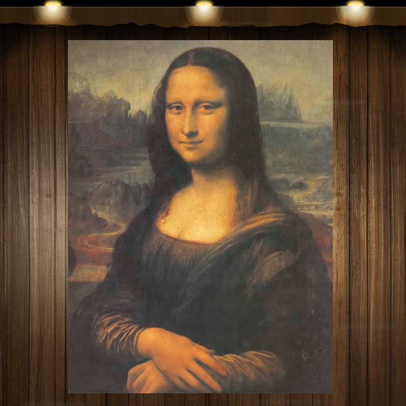 蒙娜丽莎画客厅手绘装饰油画 意大利复古做旧铁皮无框挂画壁画