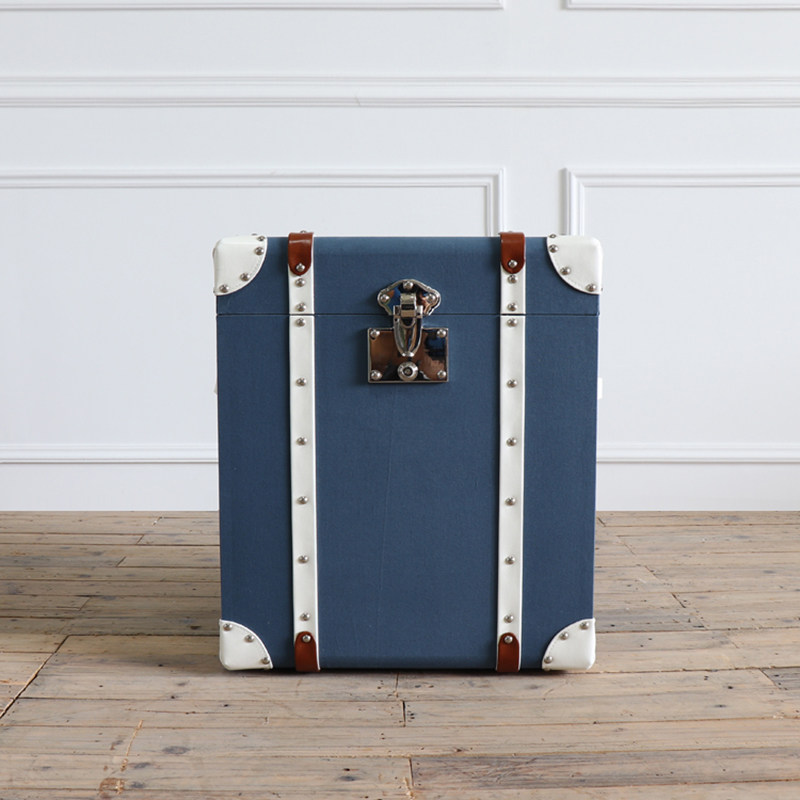 英伦复古loft工业风格美式麻布头层牛皮箱式床头柜边几边柜促销