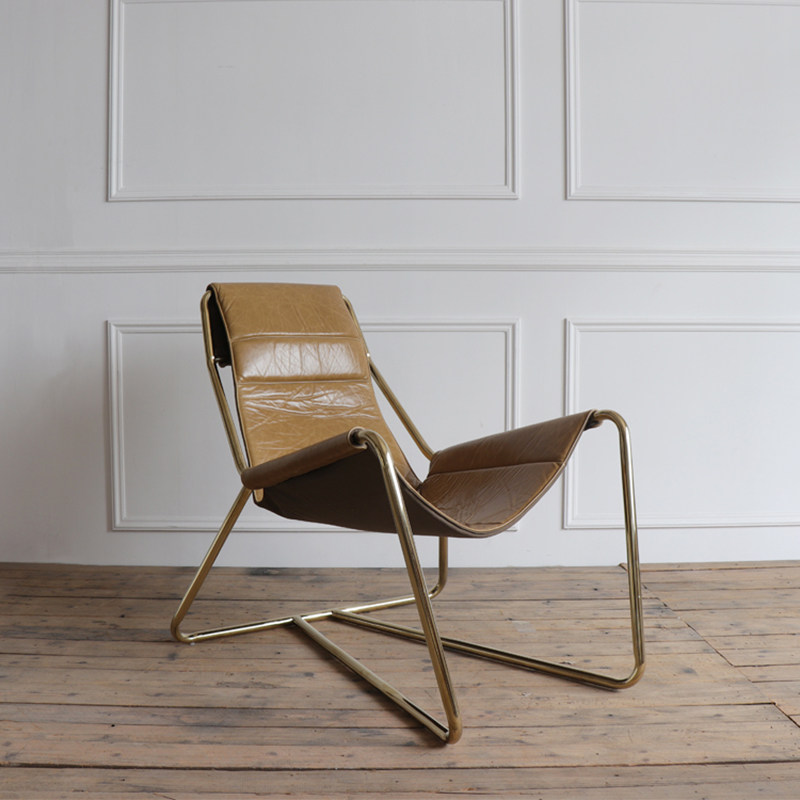 北欧简约/牛皮躺椅 设计师创意金属休闲椅/轻工业风/阳台椅