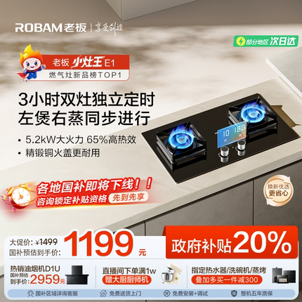 [小灶王]老板定时燃气灶家用双灶猛火灶E1天然气煤气灶台官方旗舰