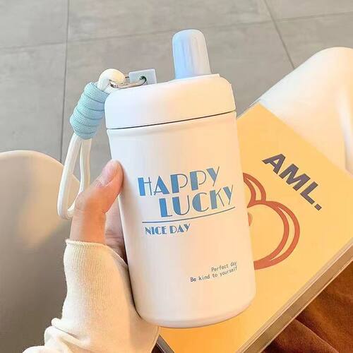 简约保温杯女生小巧ins风高颜值带提绳便携网红随行杯上班族杯子