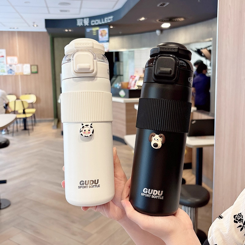 大容量保温杯新款男女生高颜值水壶双饮口便携上学专用带吸管杯子