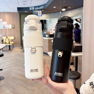 大容量保温杯新款男女生高颜值水壶双饮口便携上学专用带吸管杯子