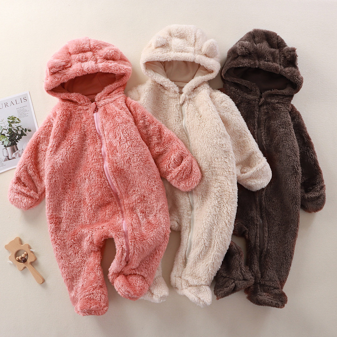 婴幼儿连体服秋冬新款新生儿包手包脚保暖爬服宝宝毛绒外出服