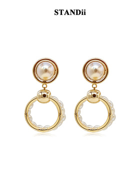 STANDii珍珠圆环耳环女金色气质高级感轻奢设计感耳钉