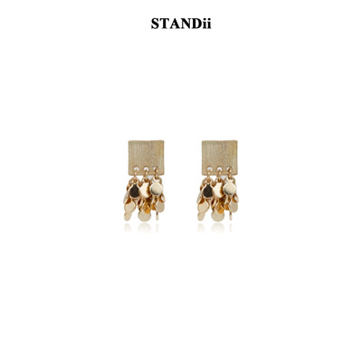 STANDii金色方形流苏几何耳钉