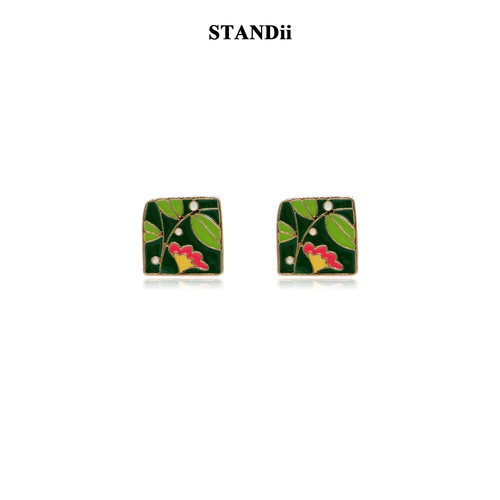 STANDii法式复古珐琅花朵耳钉