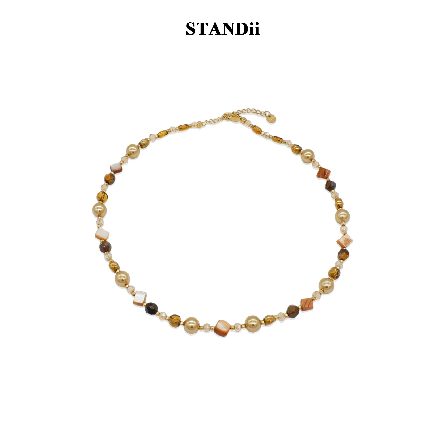 STANDii手作虎眼石串珠项链气质轻奢简约毛衣链女巴恩风