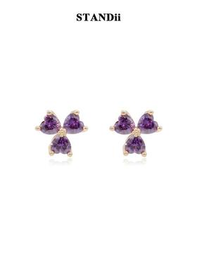 STANDii原创设计锆石四叶草耳钉女饰品气质百搭精致小清新