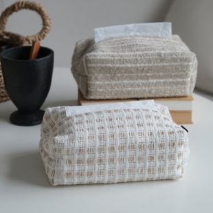 奶油中古风纸巾盒ins风自然风侘寂风客厅布艺抽纸盒收纳袋大号