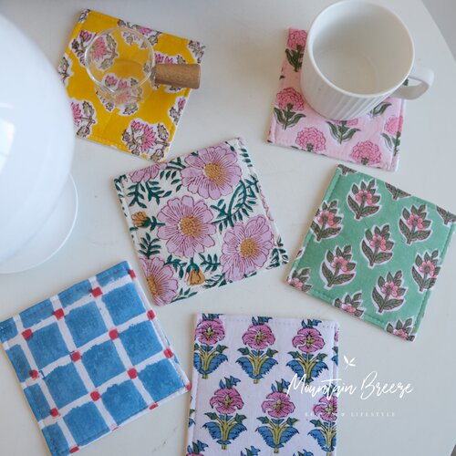 进口印度植物染杯垫法式茶杯垫子隔热垫防烫餐垫纯棉美食拍照道具