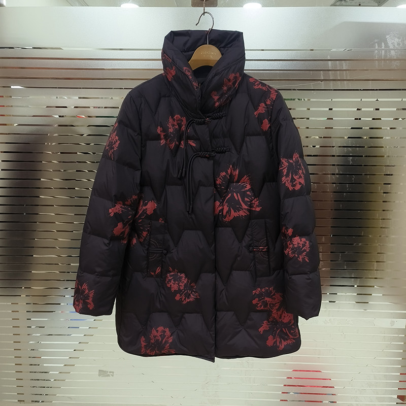 商场正品中老年人白鸭绒羽绒服女2023冬装妈妈中长羽绒外套福太太