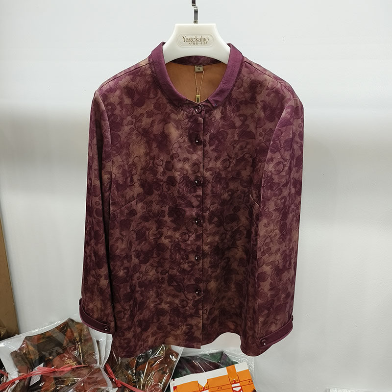 庄娇26018香云纱贵夫人上衣复古中老年妈妈大码丝绸衬衫七分袖女