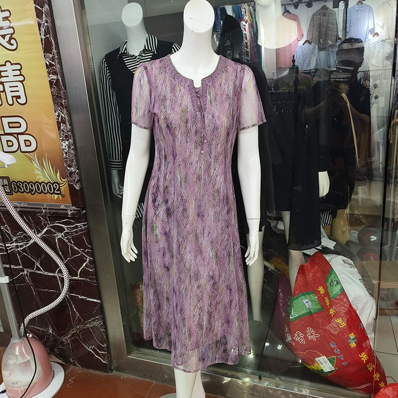 92673中老年妈妈印花修身裙子夏