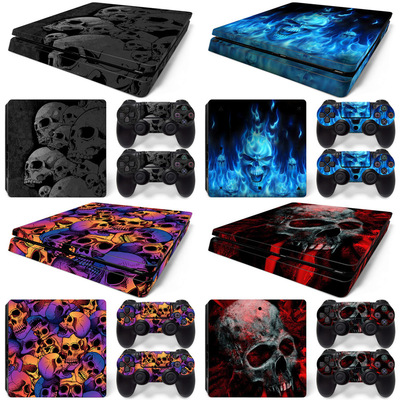 PS4 Slim 游戏机全身贴纸卡通贴膜 保护膜 手柄贴 骷髅skull skin