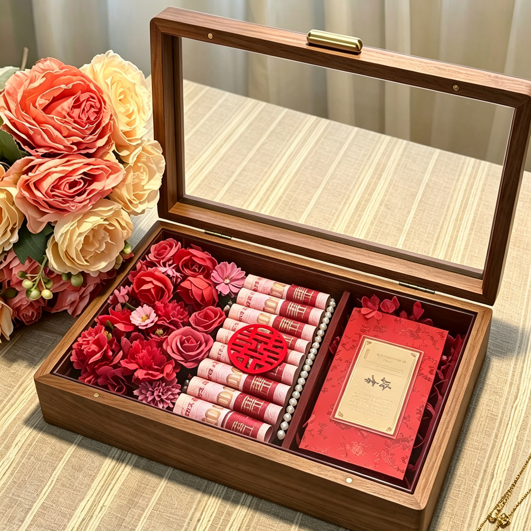 新婚结婚份子钱礼盒闺蜜结婚婚礼礼金礼盒高档木质黄金礼物礼品盒