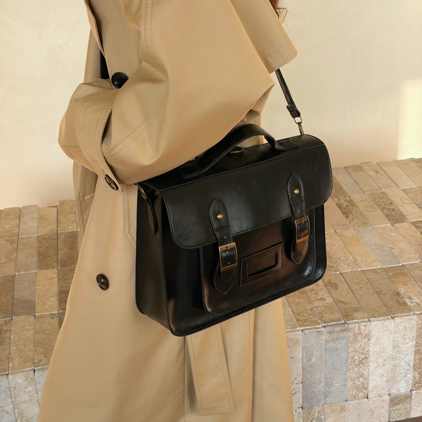 学院风日系多功能双肩包女2026新款翻盖英伦风单肩斜挎包手提简约