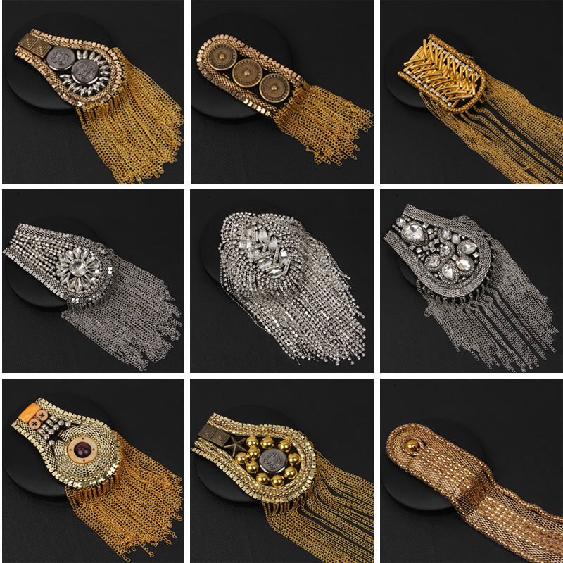 礼服diy辅料女表演复古金属流苏肩章西装胸针男肩膀配饰装饰品