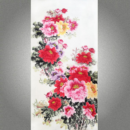 特价四尺竖幅花开富贵写意牡丹