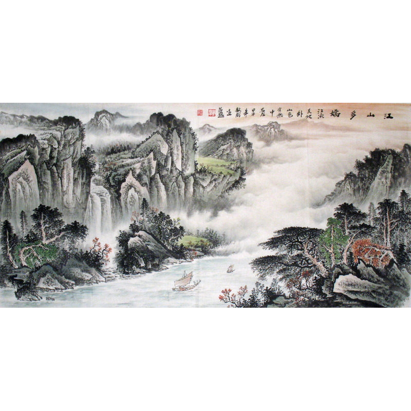 国画精品山水画客厅办公室装饰字画纯手绘四尺山水江山多娇