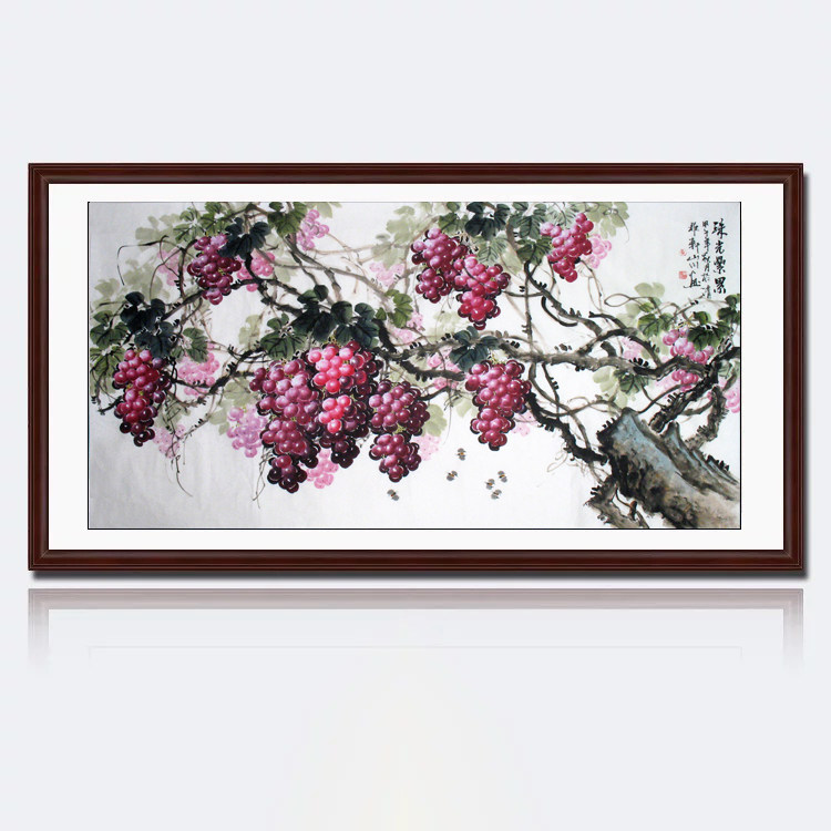名家国画书画字画花鸟作品水墨画 六尺横幅葡萄 珠光累累客厅装饰