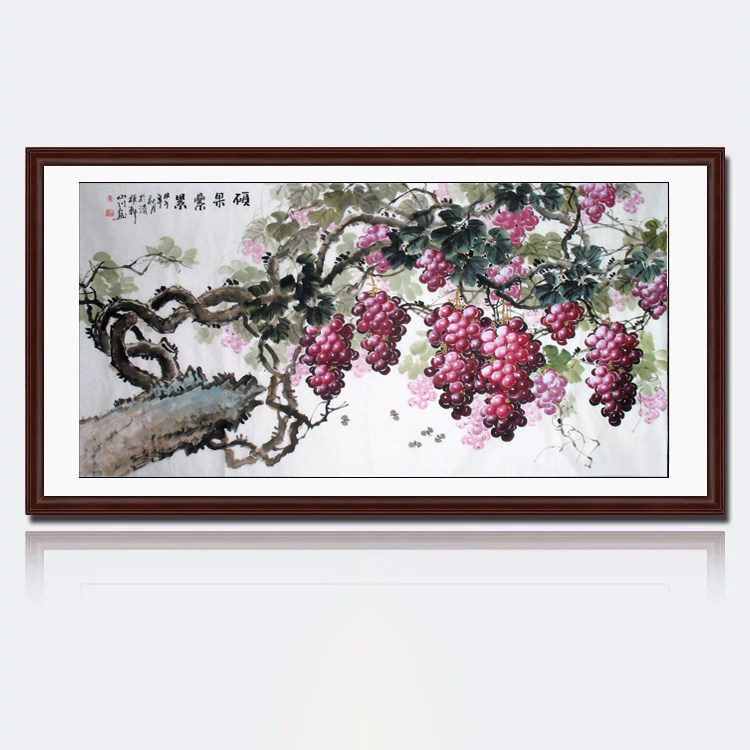 国画花鸟名家作品手绘真迹水墨画 六尺横幅葡萄 硕果累累客厅装饰
