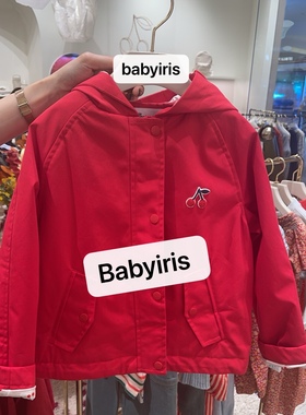 法式樱桃连帽风衣 2025春夏新款女童气质红色 短款 休闲外套 女孩