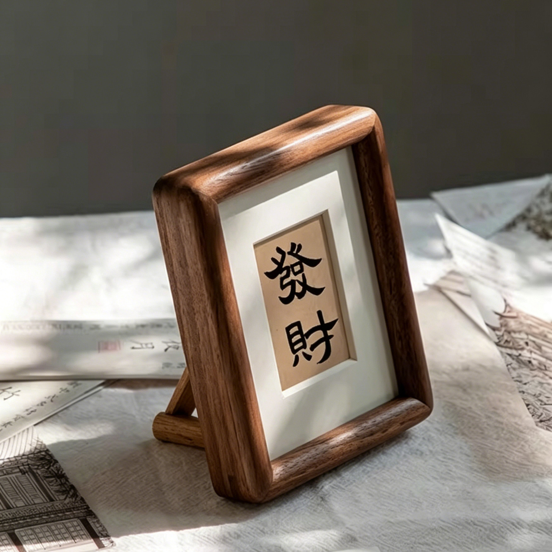 黑胡桃榫卯实木桌面摆件书法迷你相框摆台中式画框迷你木质框装裱