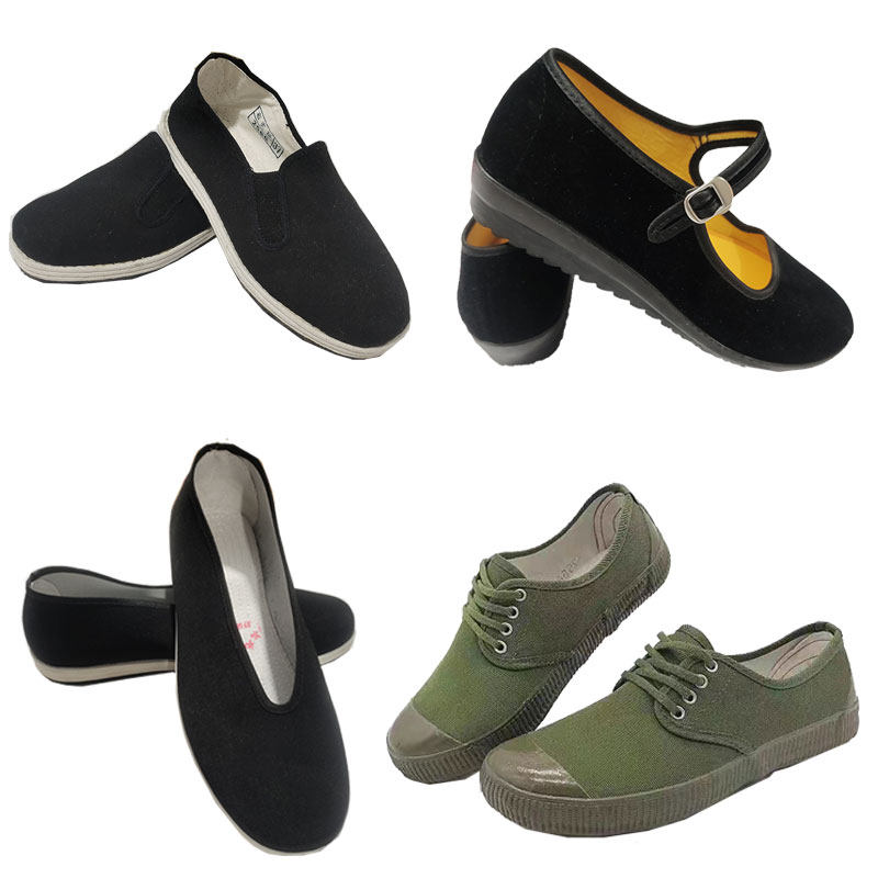 成人学生红军演出布鞋女士平底鞋老北京布鞋圆口松紧口布鞋绿胶鞋