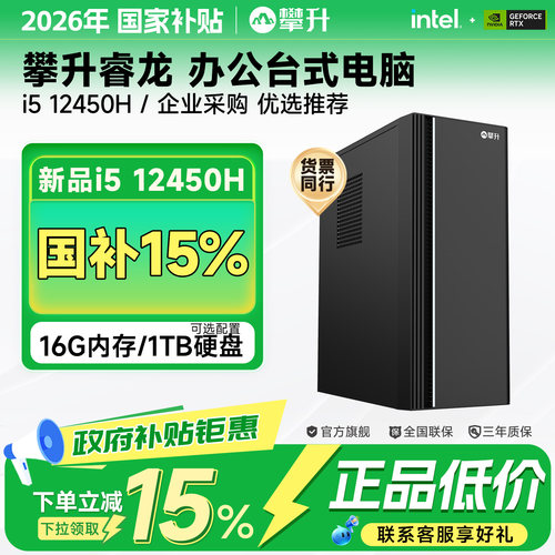 【国补以旧换新政府补贴15%】攀升兄弟i5 12400升12450H专业办公电脑主机台式办公游戏设计DIY组装电脑整机