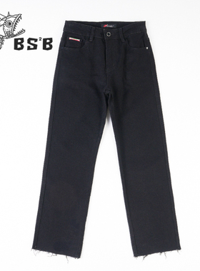 BS2B/小魔鱼黑色直筒牛仔裤女2024秋冬新显瘦遮肉宽松直角九分裤