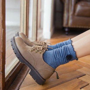 包邮 2019秋冬毛球装 三双 超柔 饰纯色木耳边女士堆堆袜中筒棉袜