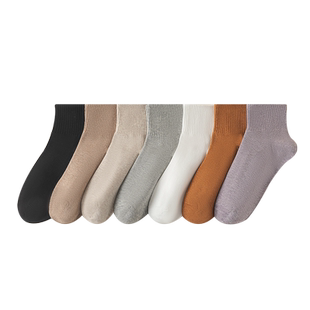 袜子女浅口短袜秋冬款防臭长袜黑白色运动冬天月子无骨中筒棉袜FX