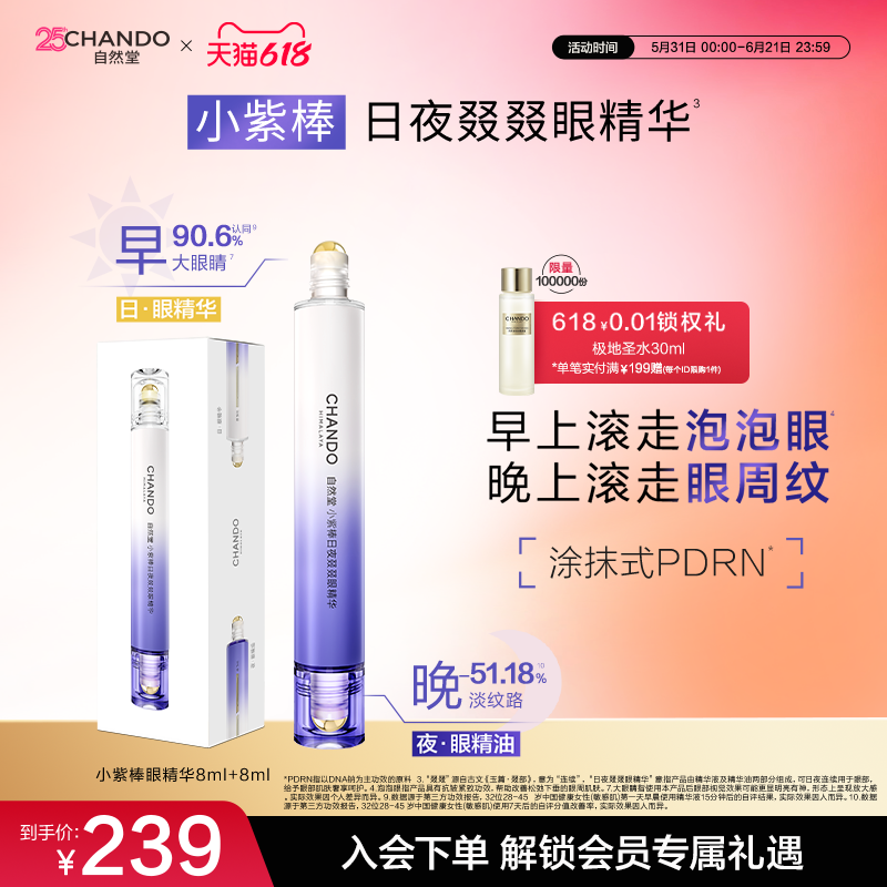 【眼周抗疲老】自然堂小紫棒日夜眼部精华抗皱淡纹泡泡眼滚珠眼霜