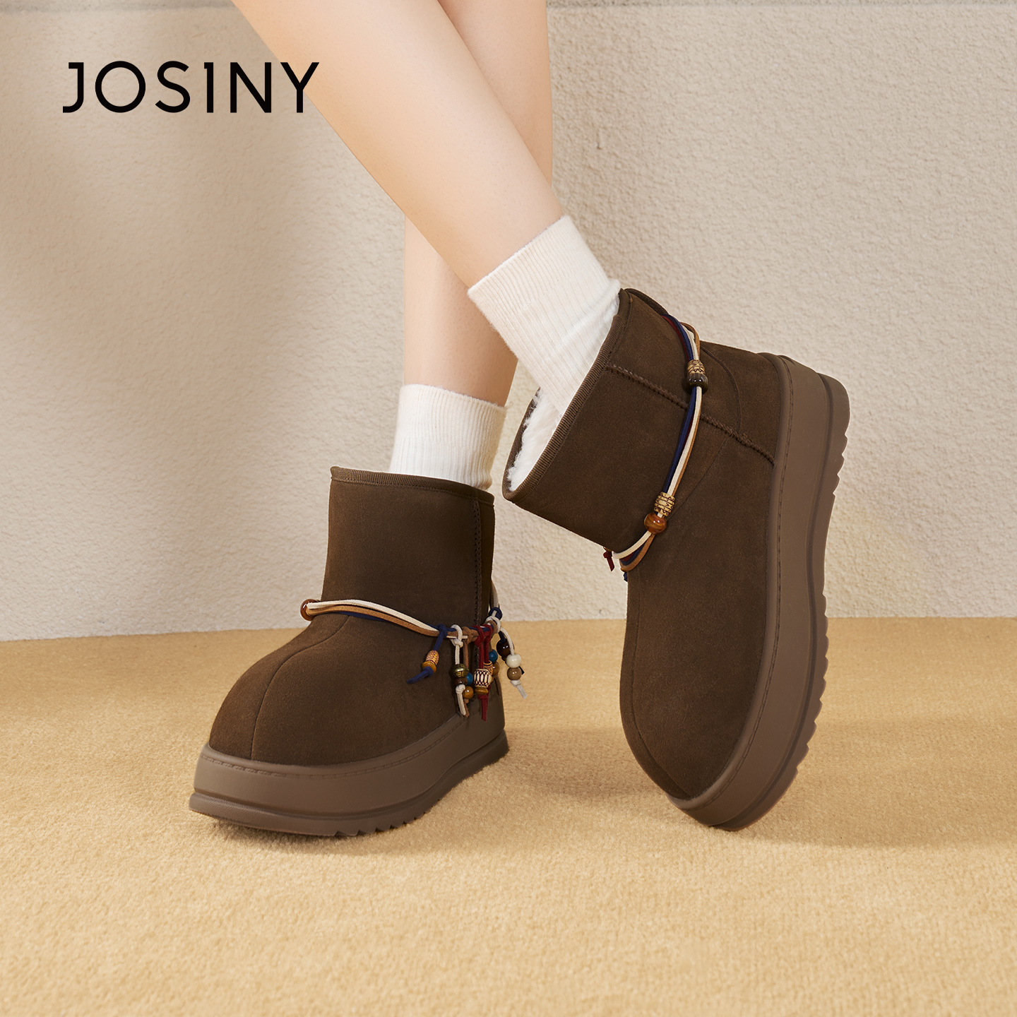 卓诗尼2025秋冬新款厚底棉鞋时尚舒适休闲短筒靴潮流保暖雪地靴女