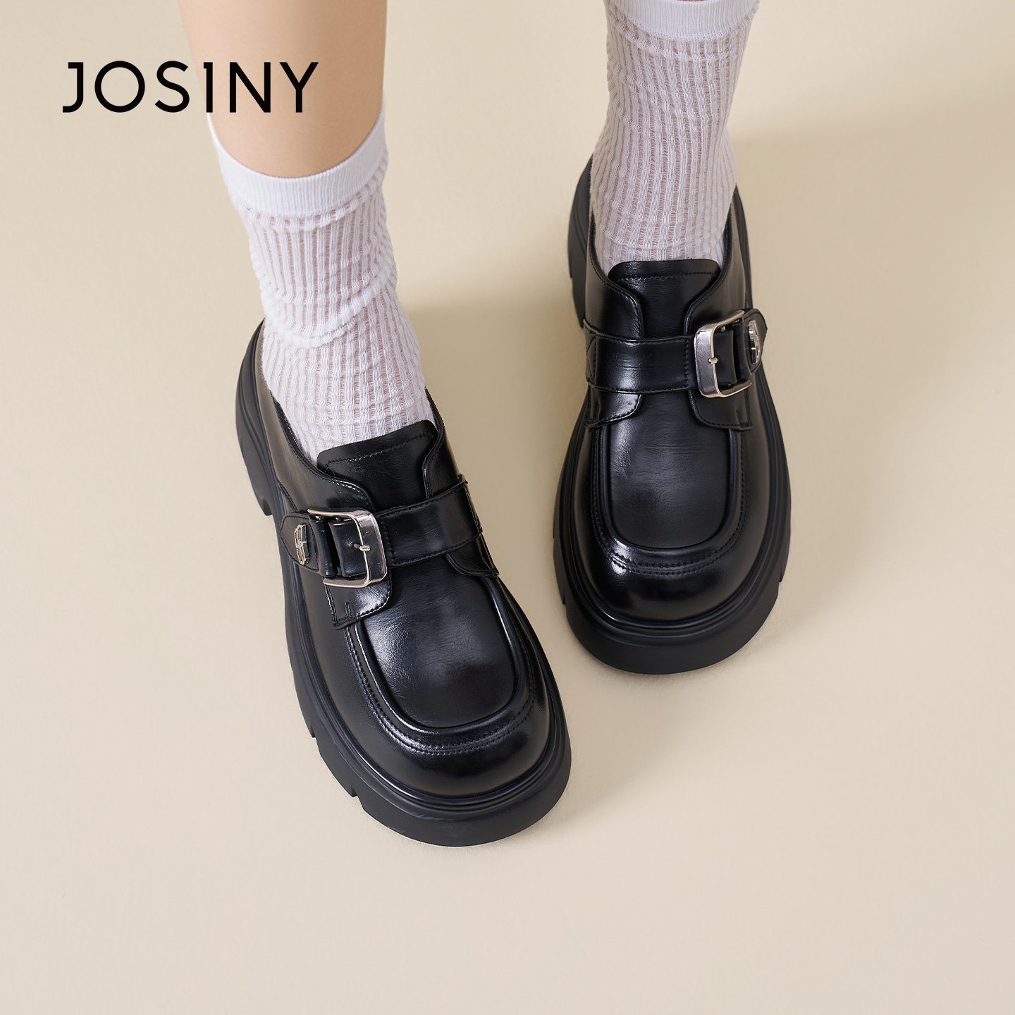 卓诗尼2026春季新款厚底小皮鞋时尚舒适复古乐福鞋潮流英伦风单鞋