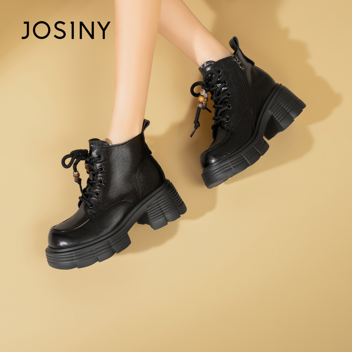 卓诗尼2025秋冬新款厚底马丁靴时尚舒适短靴潮流侧拉链英伦风女靴