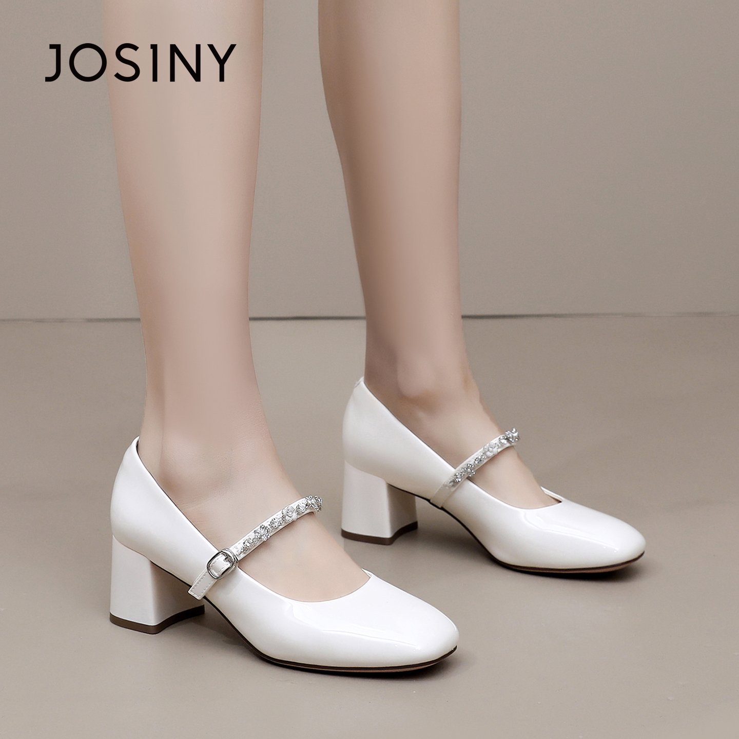 卓诗尼2026春季新款粗跟单鞋时尚舒适小皮鞋潮流百搭气质玛丽珍鞋