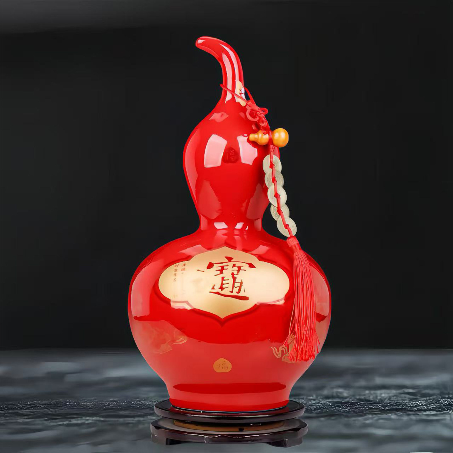 客厅描金红色陶瓷葫芦摆件挂件大号招财进宝电视柜装饰花瓶高级感,家居饰品,装饰摆件,淘宝优惠券,粉丝福利购,淘宝优惠卷