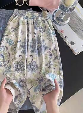 女童夏季轻薄印花阔腿九分裤