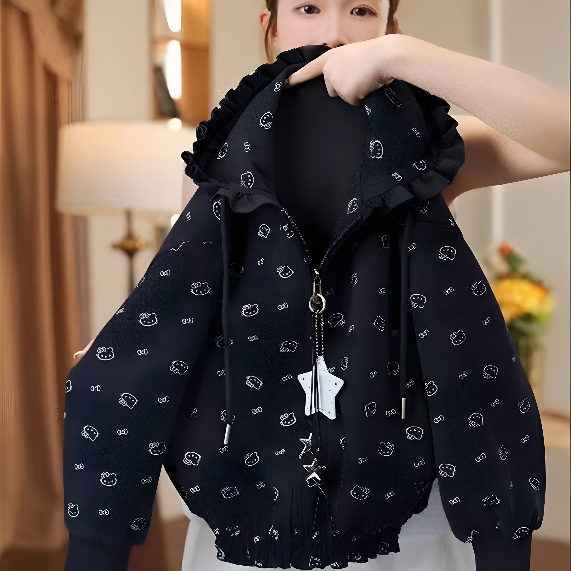 女童卡通连帽拉链外套耐脏