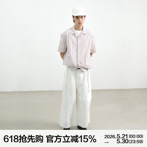 MANUFACTURE 格纹抽绳古巴领短袖衬衣
