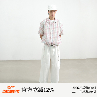 MANUFACTURE 格纹抽绳古巴领短袖衬衣