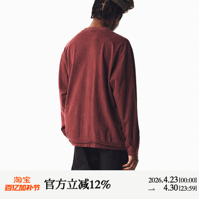 MANUFACTURE 水洗卷边竹节棉长袖T恤