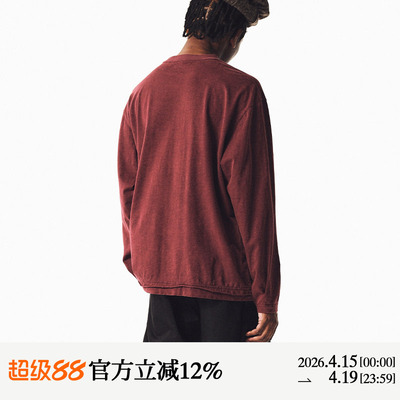 MANUFACTURE 水洗卷边竹节棉长袖T恤