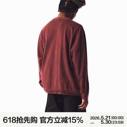 MANUFACTURE 水洗卷边竹节棉长袖T恤