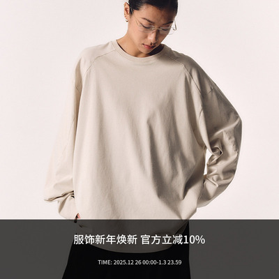 MANUFACTURE 短宽做旧水洗长袖T恤