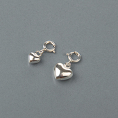 S925纯银爱心吊坠项坠 3D硬银空心心型吊件饰品挂件diy银饰配件